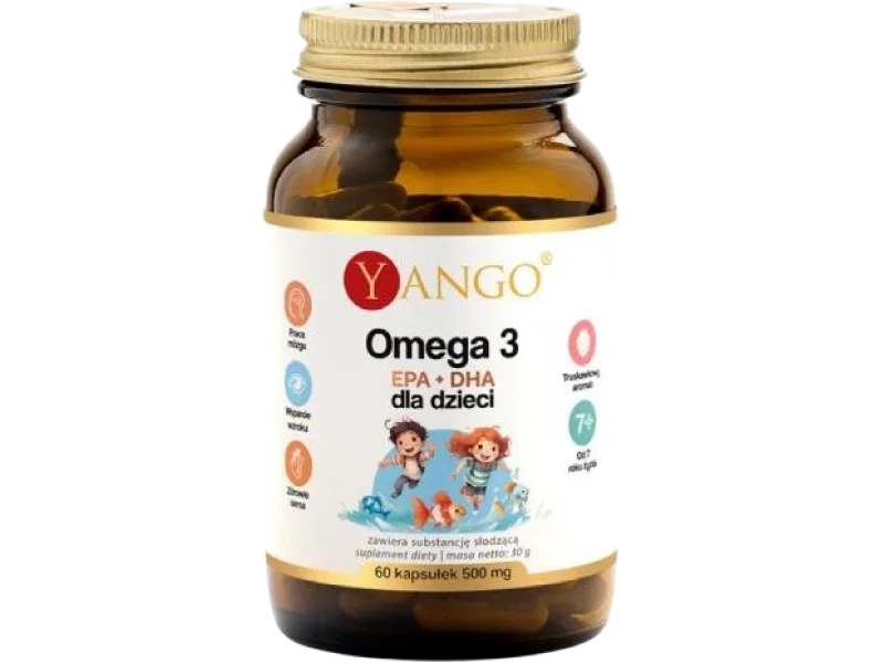 YANGO Omega 3 dla dzieci EPA + DHA smak truskawkowy, kapsułki, 60 kaps.