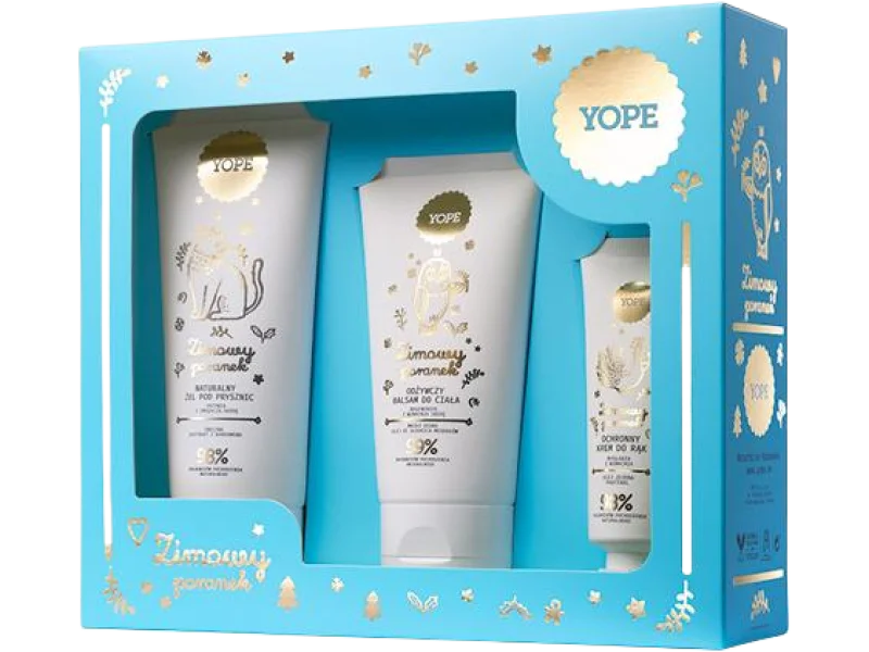YOPE Zimowy poranek Zestaw Naturalny żel pod prysznic + Odżywczy balsam do ciała + Ochronny krem do rąk, 200 ml + 150 ml + 50 ml szt.