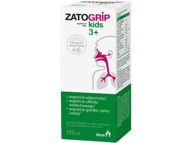 Zatogrip Kids 3+ o smaku malinowym, syrop, 120 ml