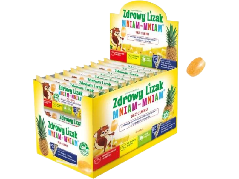 Zdrowy Lizak MNIAM-MNIAM ananas, kształt łezki, 40 szt.
