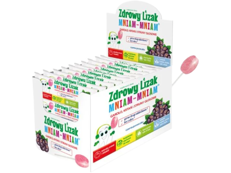 Zdrowy Lizak MNIAM-MNIAM Gardło, krtań i struny głosowe o smaku czarnej porzeczki, 40 szt.