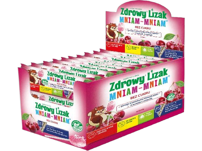 Zdrowy Lizak Mniam-Mniam, smak musująca wiśnia, 40 szt.