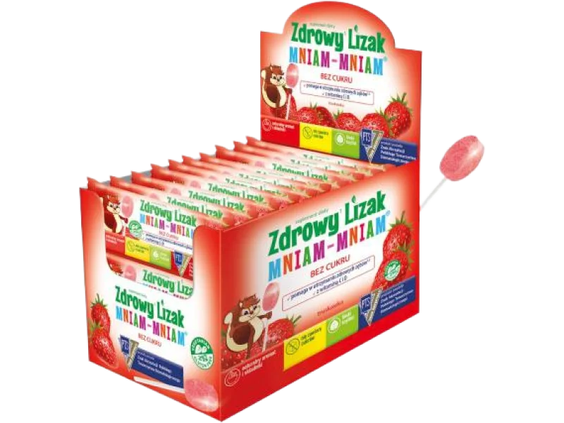 Zdrowy Lizak Mniam-Mniam truskawka bez cukru, 40 szt.