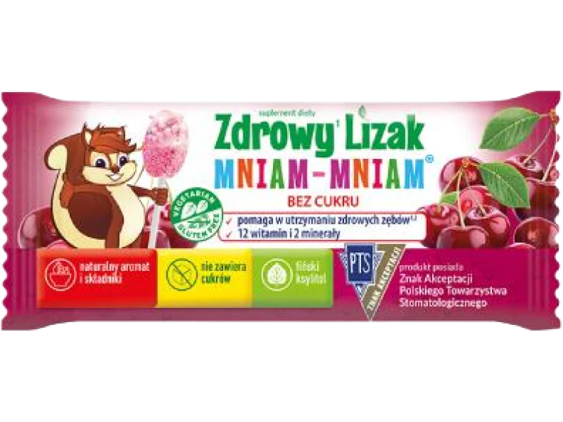 Zdrowy Lizak Mniam-Mniam Wiśnia bez cukru, 1 szt.