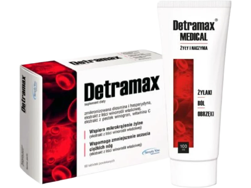 Zestaw Detramax + Detramax Medical Żyły i Naczynia, tabletki,żel, 60,100 szt.,ml