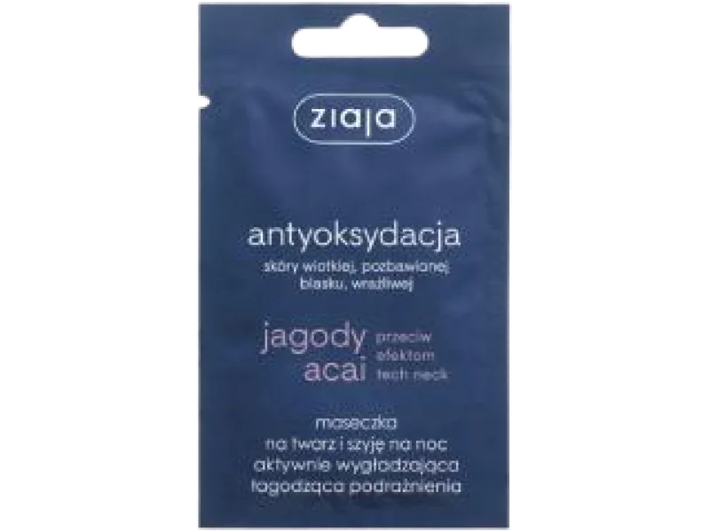 ZIAJA JAGODY ACAI Maseczka na twarz i szyję na noc wygładzająco-łagodząca, maska, 7 ml