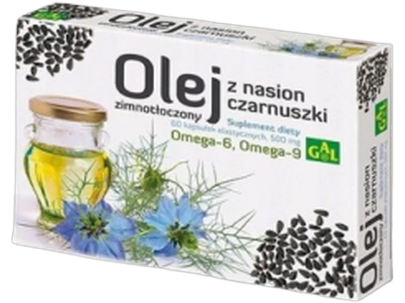 Zimno tłoczony olej z nasion czarnuszki, kapsułki, 60 kaps.